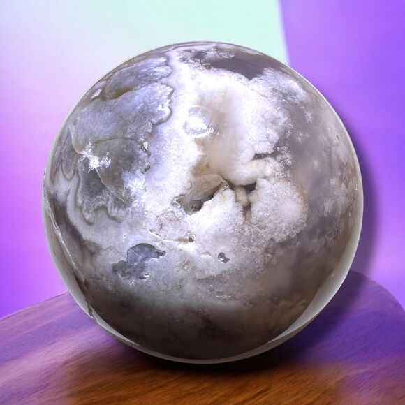 Black Flower Agate Sphere (3)‎ - Picture 1 of 14